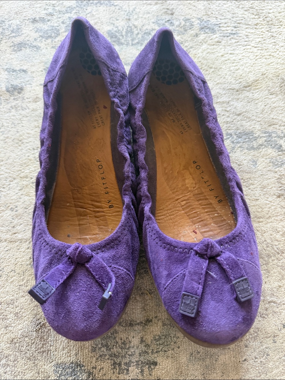 Fitflop Purple Suede Knot-Accent Ballet Flats